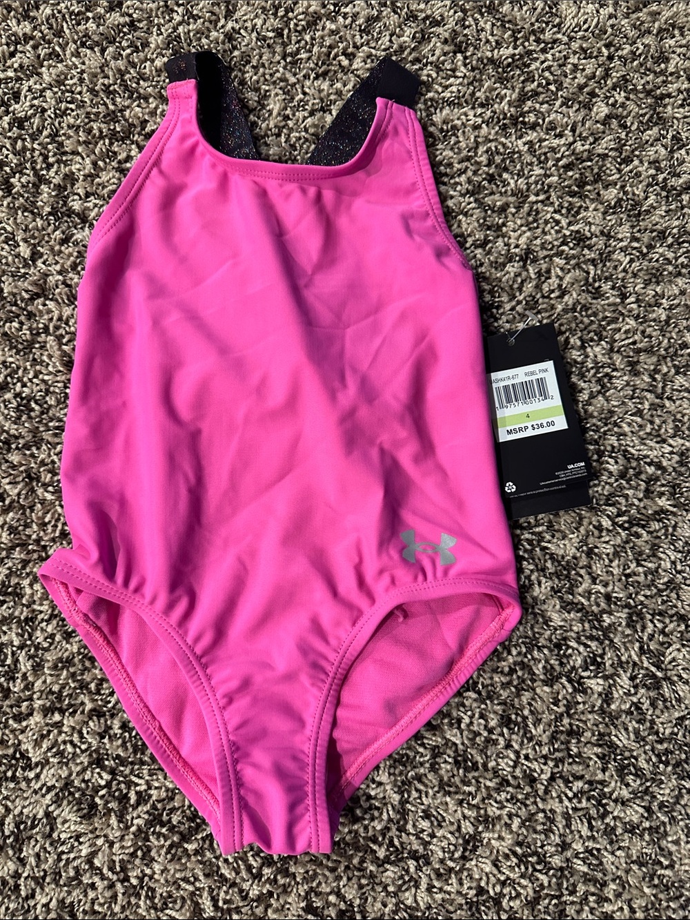 Under Armour Bright Pink Girls' One-Piece Swimsuit with Black Straps